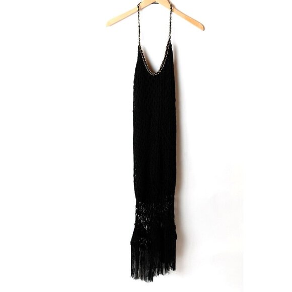 Karen Millen Women's L Black Embroidered Maxi Dress Summer with Fringe - Picture 1 of 13